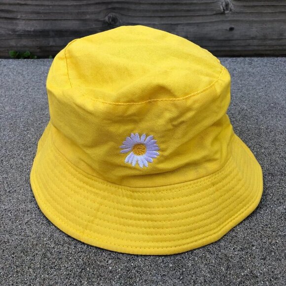 Unbranded Accessories - Reversible Bucket Hat Daisy Flower Yellow Khaki Beige Cap One Size Unisex Adult‌